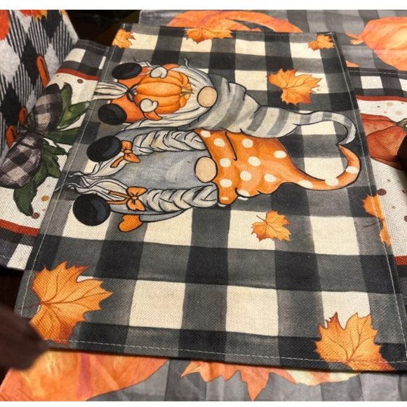 Gnome Table Placemats Set 4 Fall Home Decor Plaid Thanksgiving Decorations Gift - Picture 3 of 3